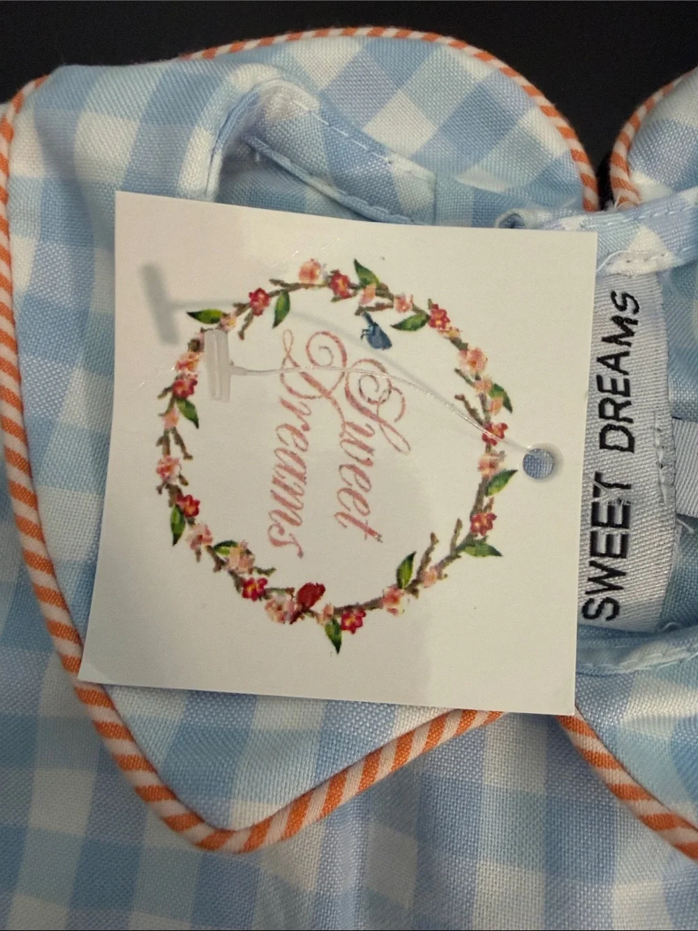 Sweet Dreams Light Blue and White Gingham Baby Bubble with Orange Trim and Truck